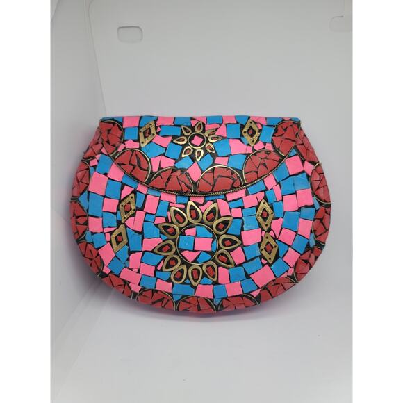 Ramla Pink Mosaic Clutch - Picture 1 of 10